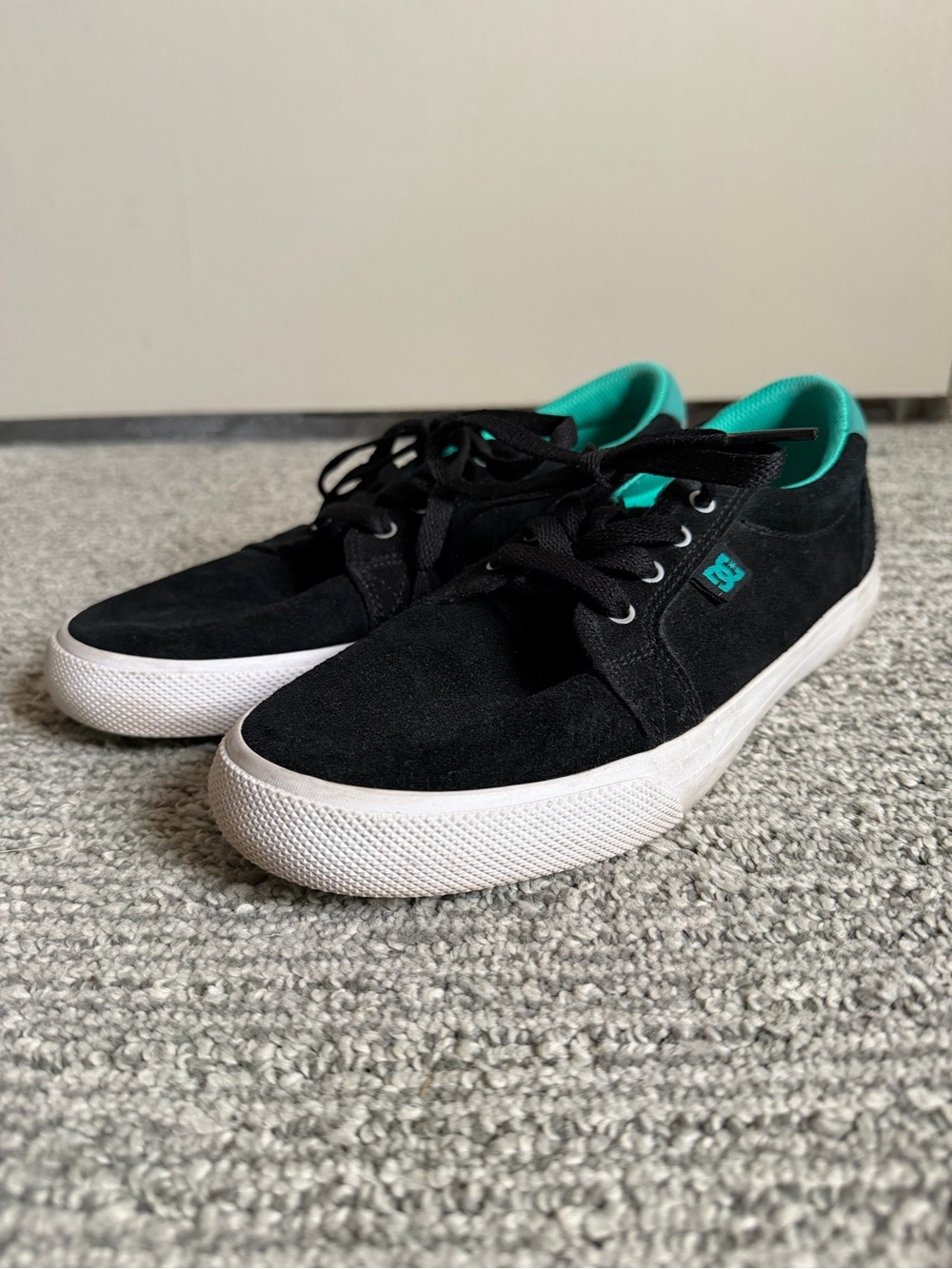 DC Black Suede Skate Sneakers with Teal Accents